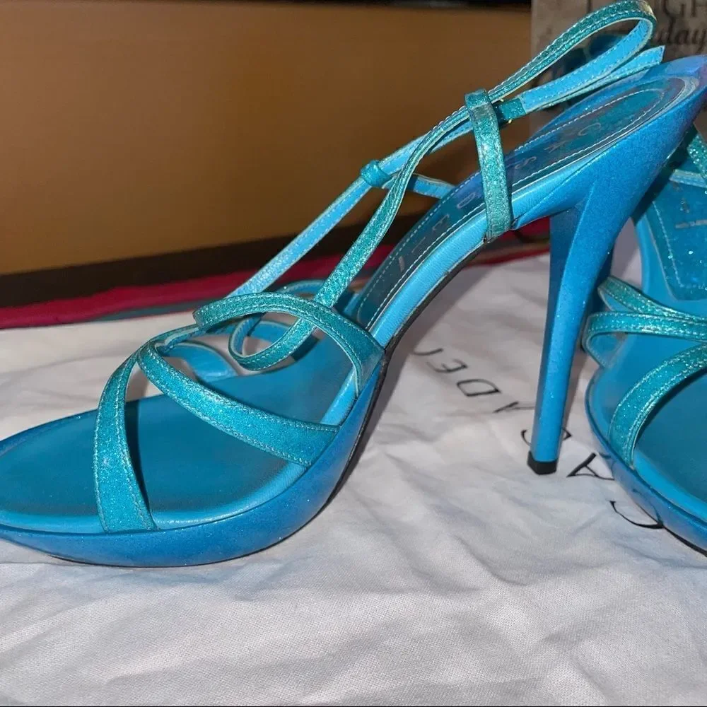 🆕 NEW Casadei Sparkling Strappy Stiletto Heels – Blue Glitter
